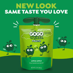 GoGo SqueeZ no sugar added label highlights natural fruit.