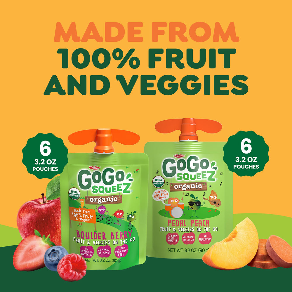 GoGo squeeZ Recloseable cap pouch helps keep snacks fresh.