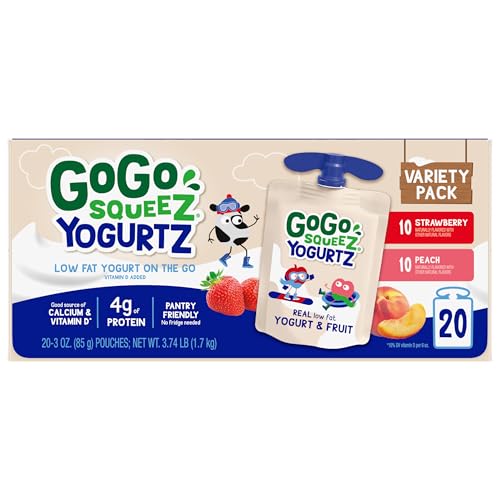 GoGo squeeZ YogurtZ pantry-friendly packaging, no refrigeration needed.