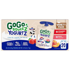 GoGo squeeZ YogurtZ pantry-friendly packaging, no refrigeration needed.