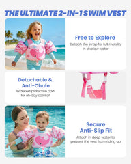 Gogokids vest features double safety buckles for secure, tamper-proof fit.