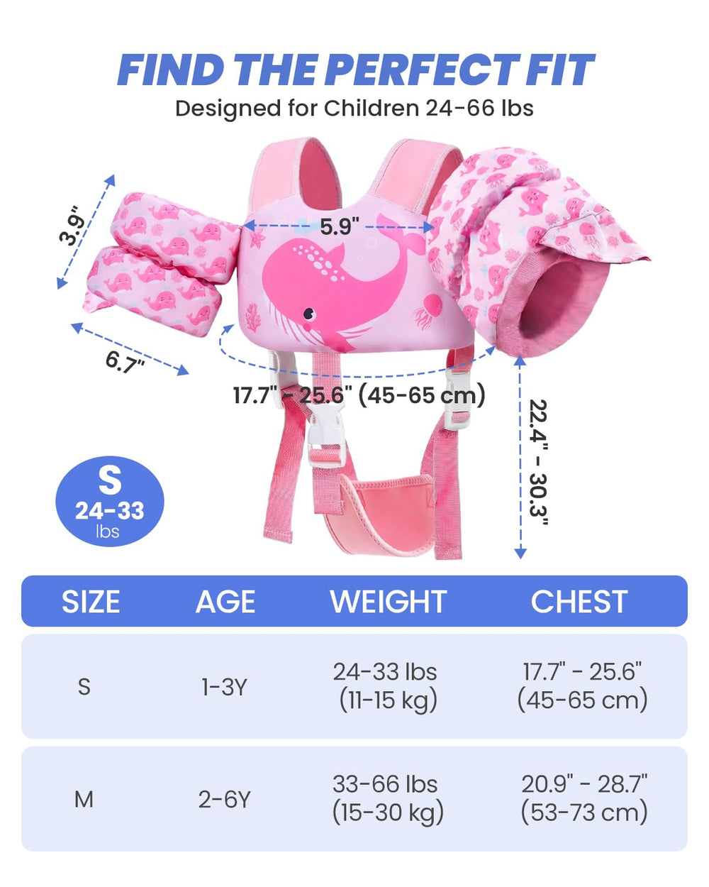 Gogokids high-contrast patterns improve water visibility for easy spotting.