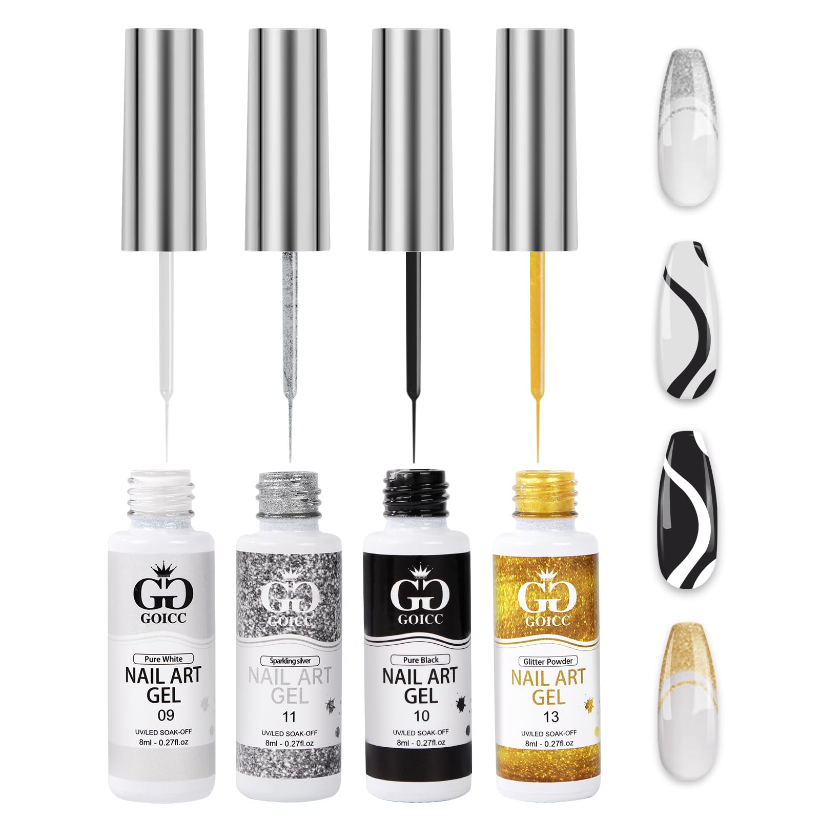 GOICC gel nail art set white bottle for clean French tips and precise lines.