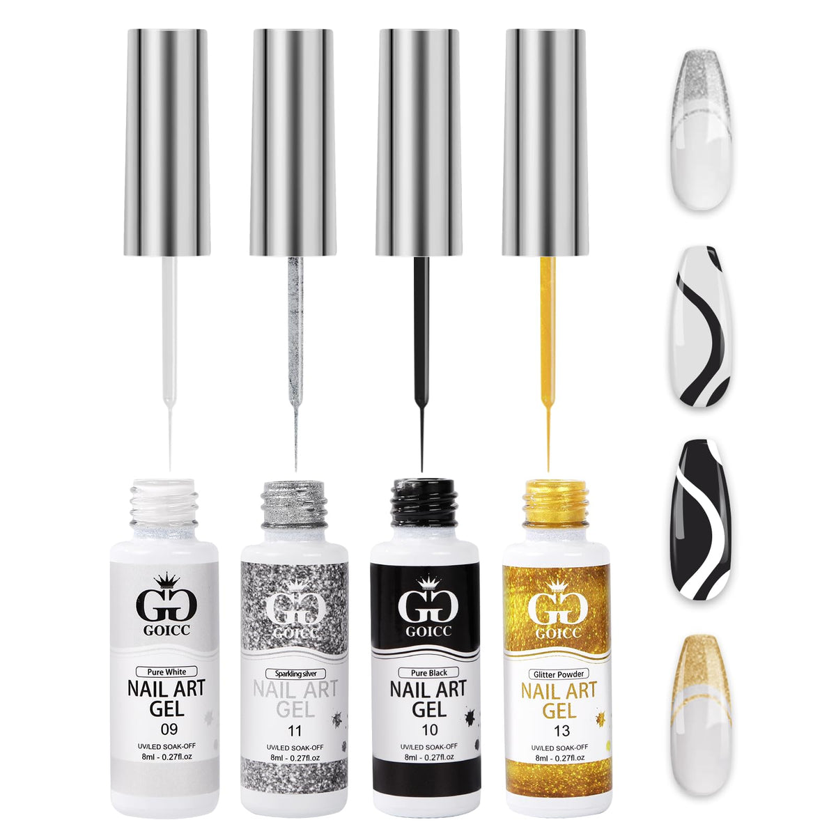 GOICC gel nail art set white bottle for clean French tips and precise lines.
