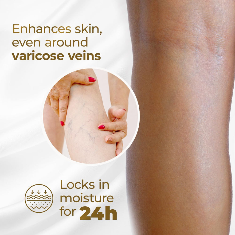 Goicoechea Arnica & Chamomile lotion on leg demonstrates cooling relief