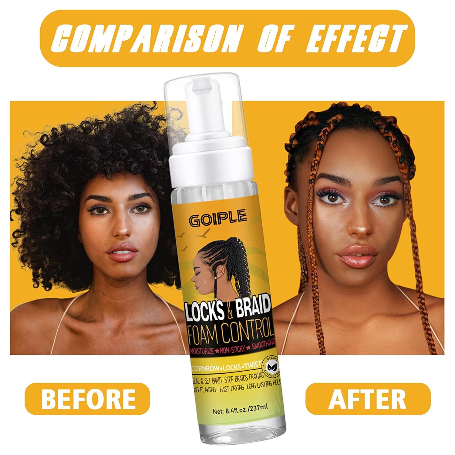 Twists and locs benefit from Goiple mousse for smooth, long-lasting style