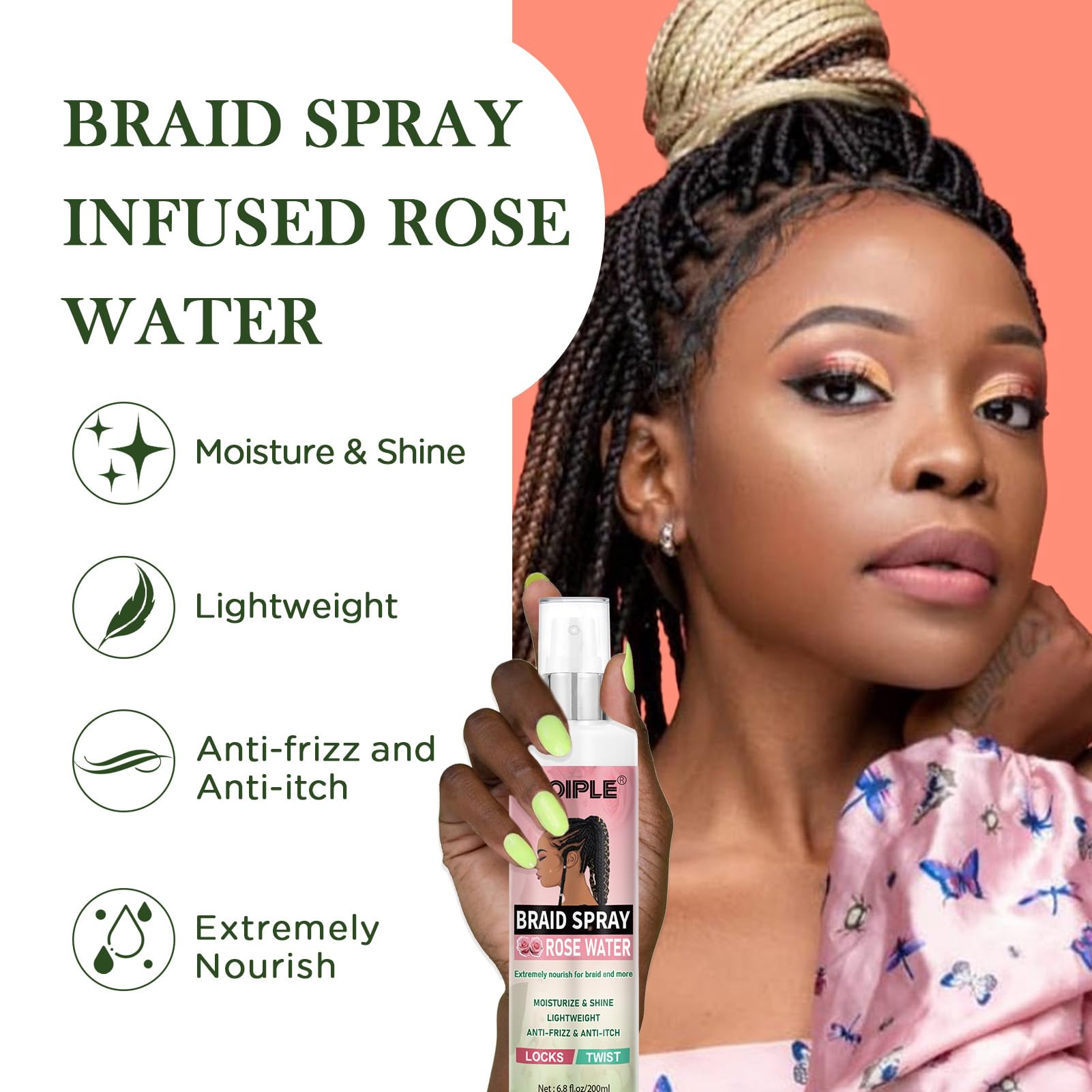 Goiple Braid Spray Rose Mint bottle with rose water scent