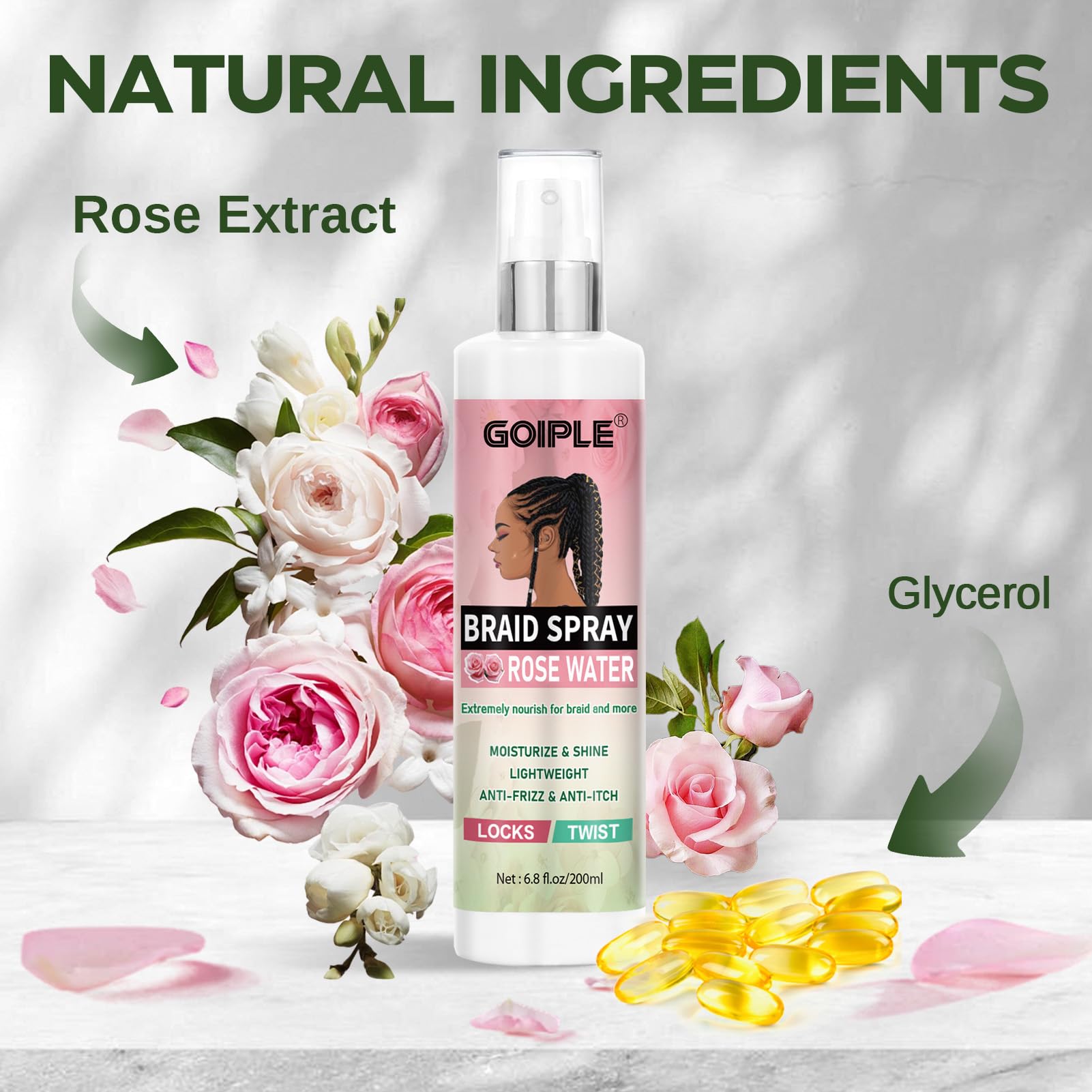 Goiple Braid Spray Rose Mint soft mist dispensing evenly