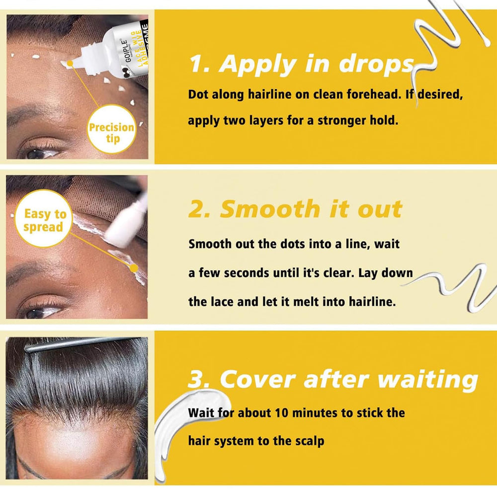 Goiple easy application glue dries clear for a natural look.