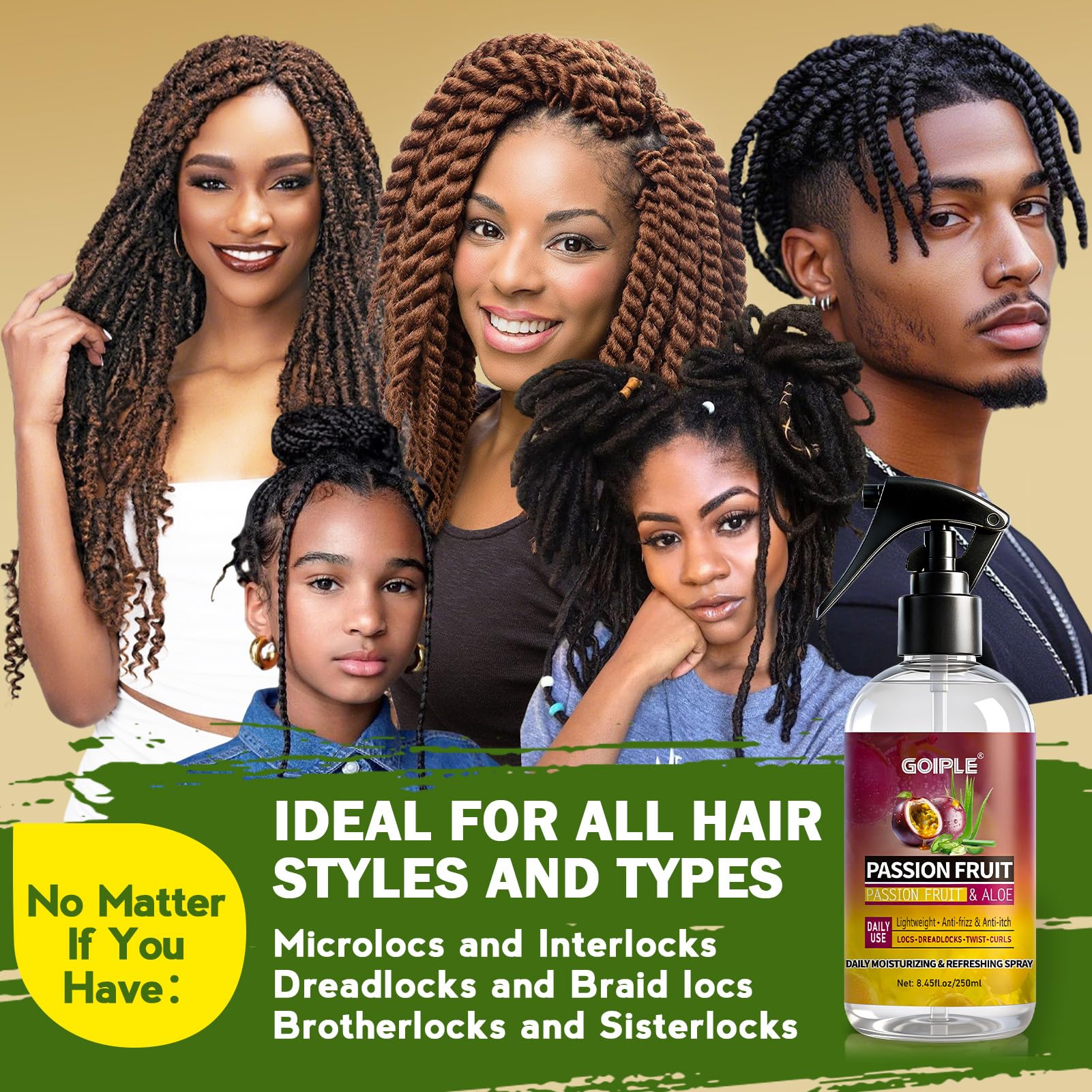 Goiple eight-point-four-ounce bottle showcases versatile protective styles care.