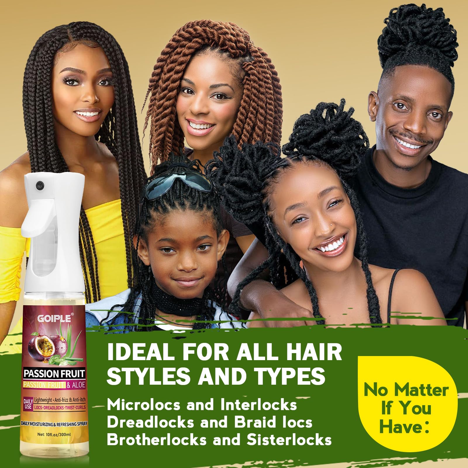 Goiple anti-frizz spray revitalizes dry locs with a lightweight feel.