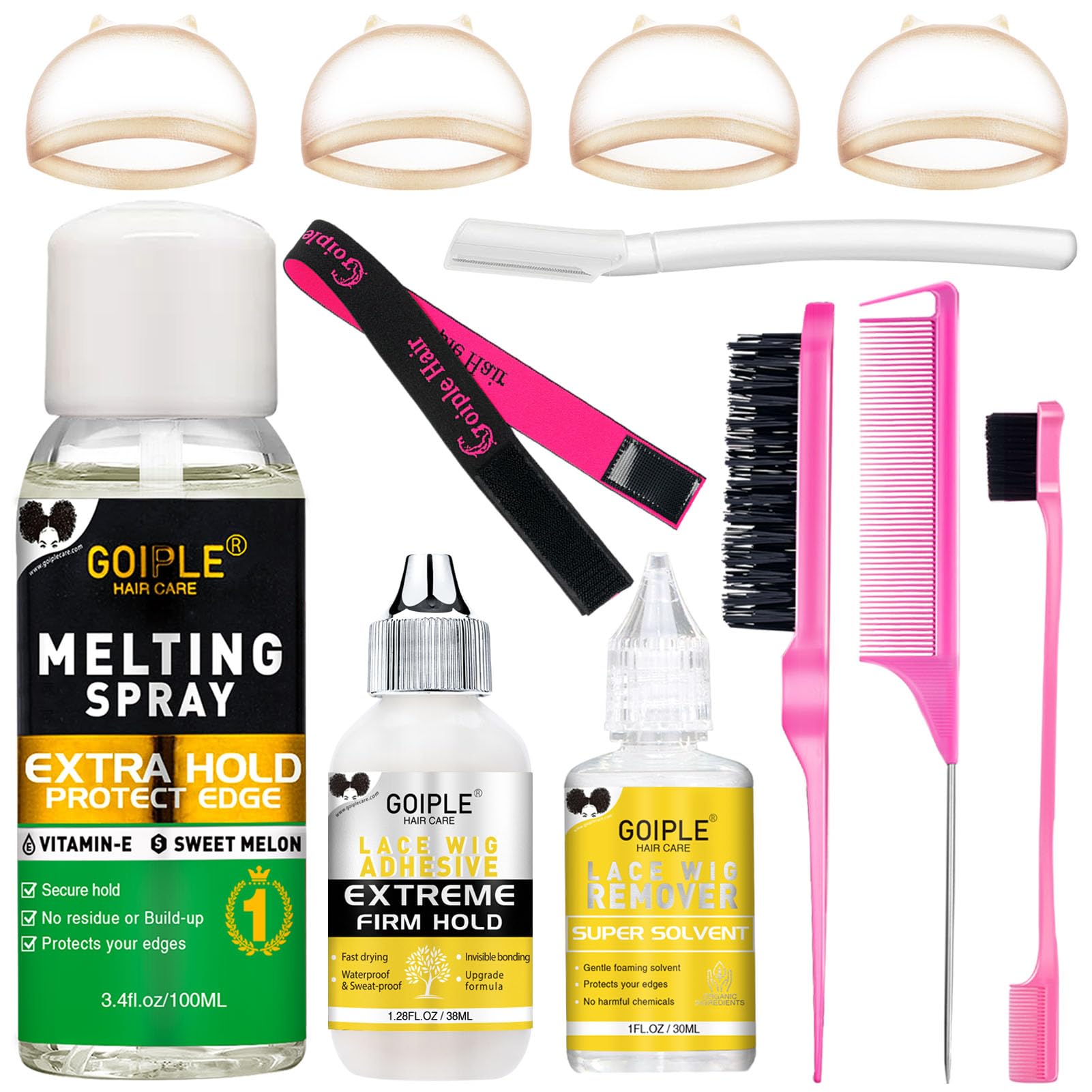 Goiple lace melting spray bottle close-up for a seamless wig install