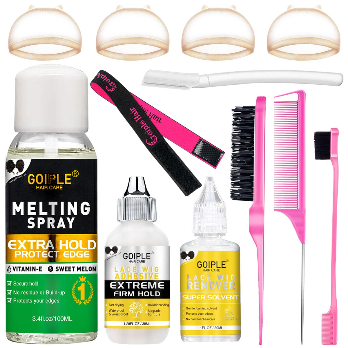 Goiple lace melting spray bottle close-up for a seamless wig install