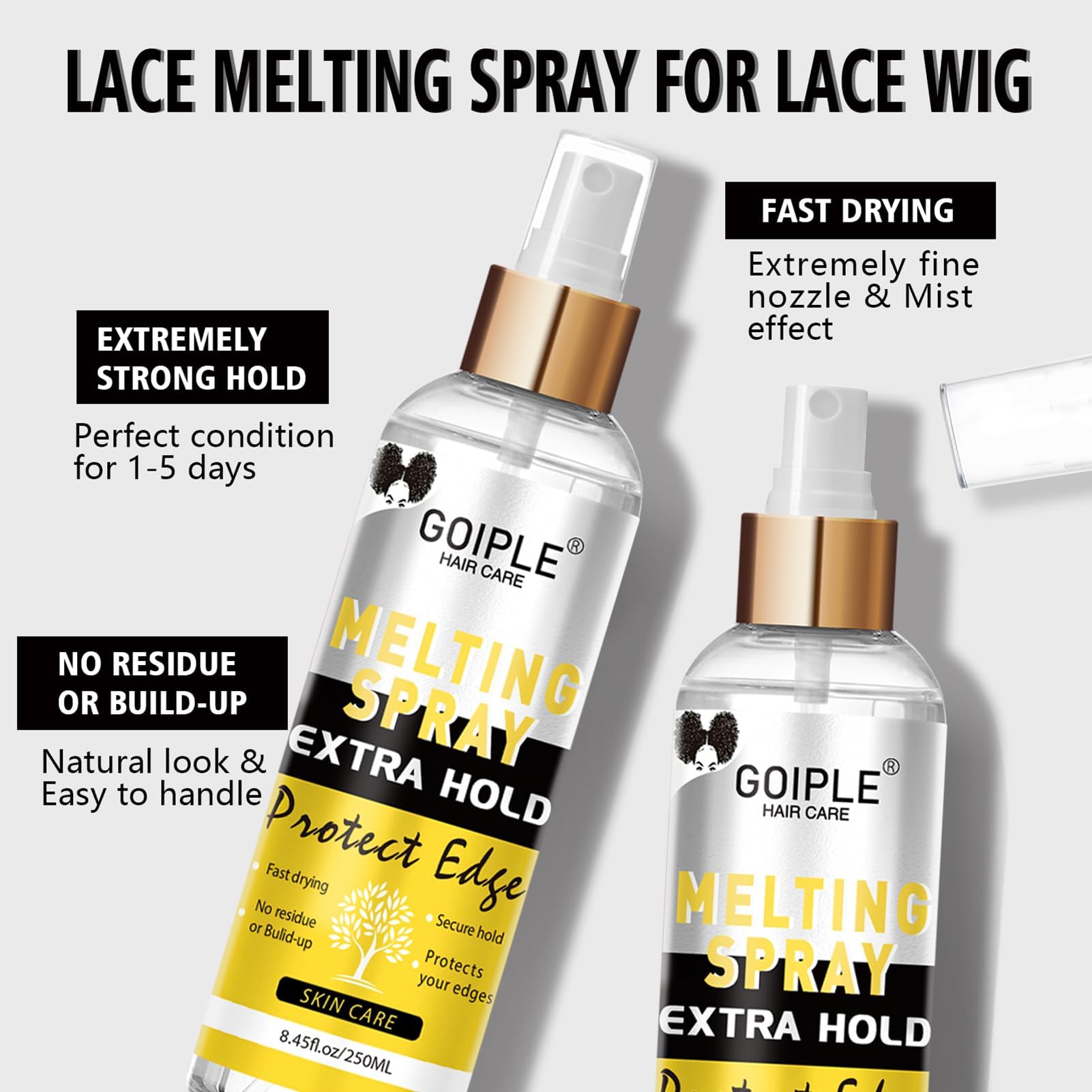 Goiple Lace Melting Spray applied on skin for water-resistant hold.