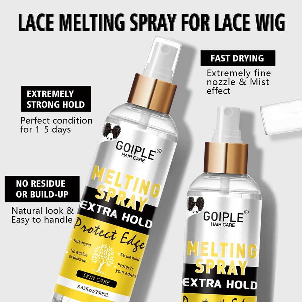 Goiple Lace Melting Spray applied on skin for water-resistant hold.