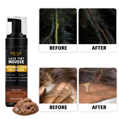 Goiple Lace Tint Mousse applied to lace wig with even coverage.