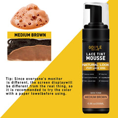 Goiple Lace Tint Mousse color-melt close-up with light brown shade blending with lace