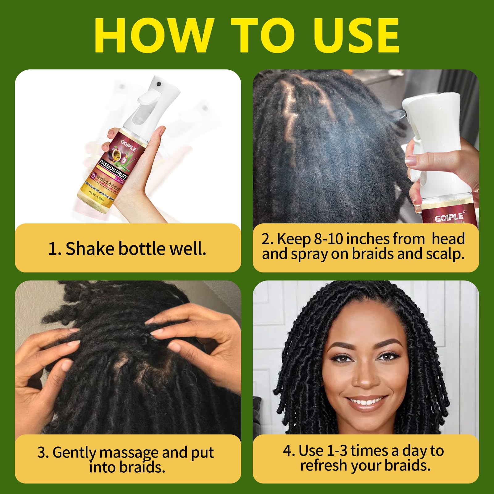 Goiple lightweight spray provides all-day hydration for protective styles.