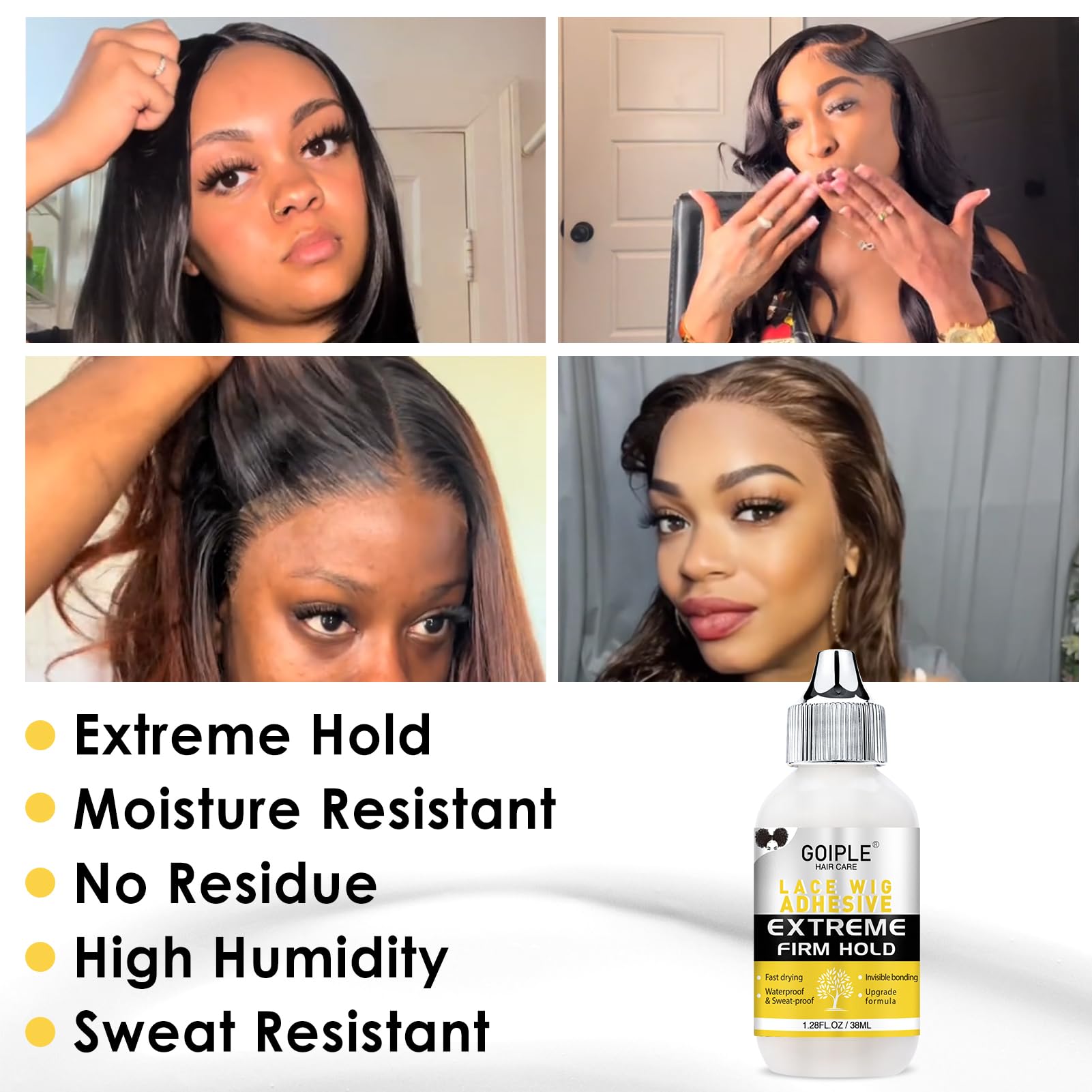 Goiple waterproof lace glue keeps styles intact through sweat and rain
