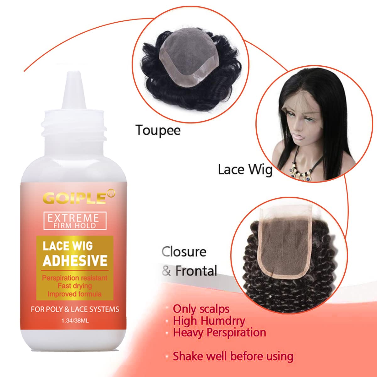 Goiple waterproof wig glue in use providing strong hold during activity