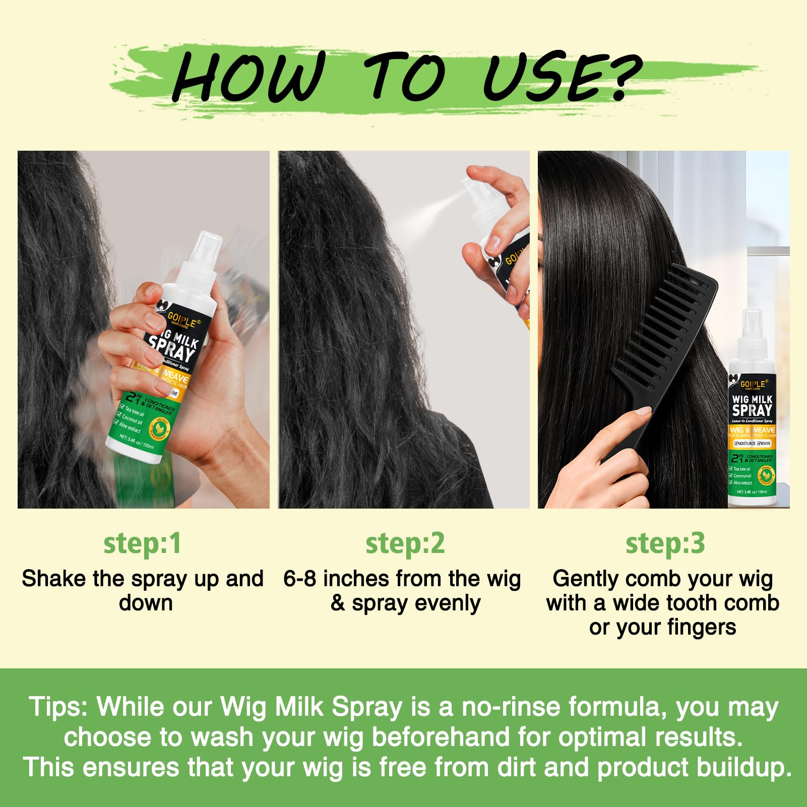 Goiple Wig Milk Spray aloe essence glow revitalizes dull looking wigs with shine