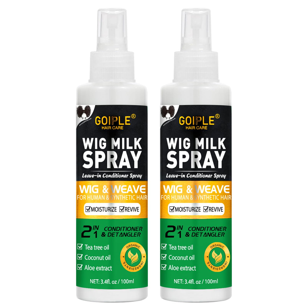 Goiple Wig Milk Spray bottle front for 2 pack kit improves conditioning and detangling for wigs