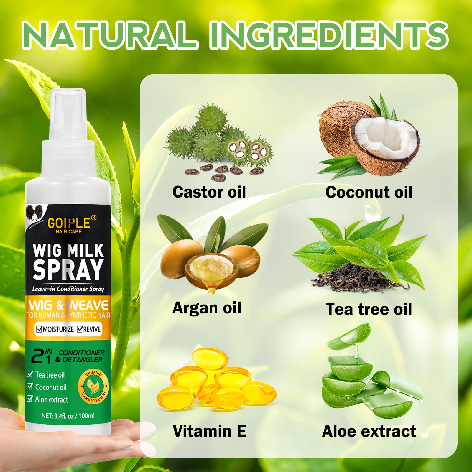 Goiple Wig Milk Spray tea tree oil drop highlighting conditioning for wigs