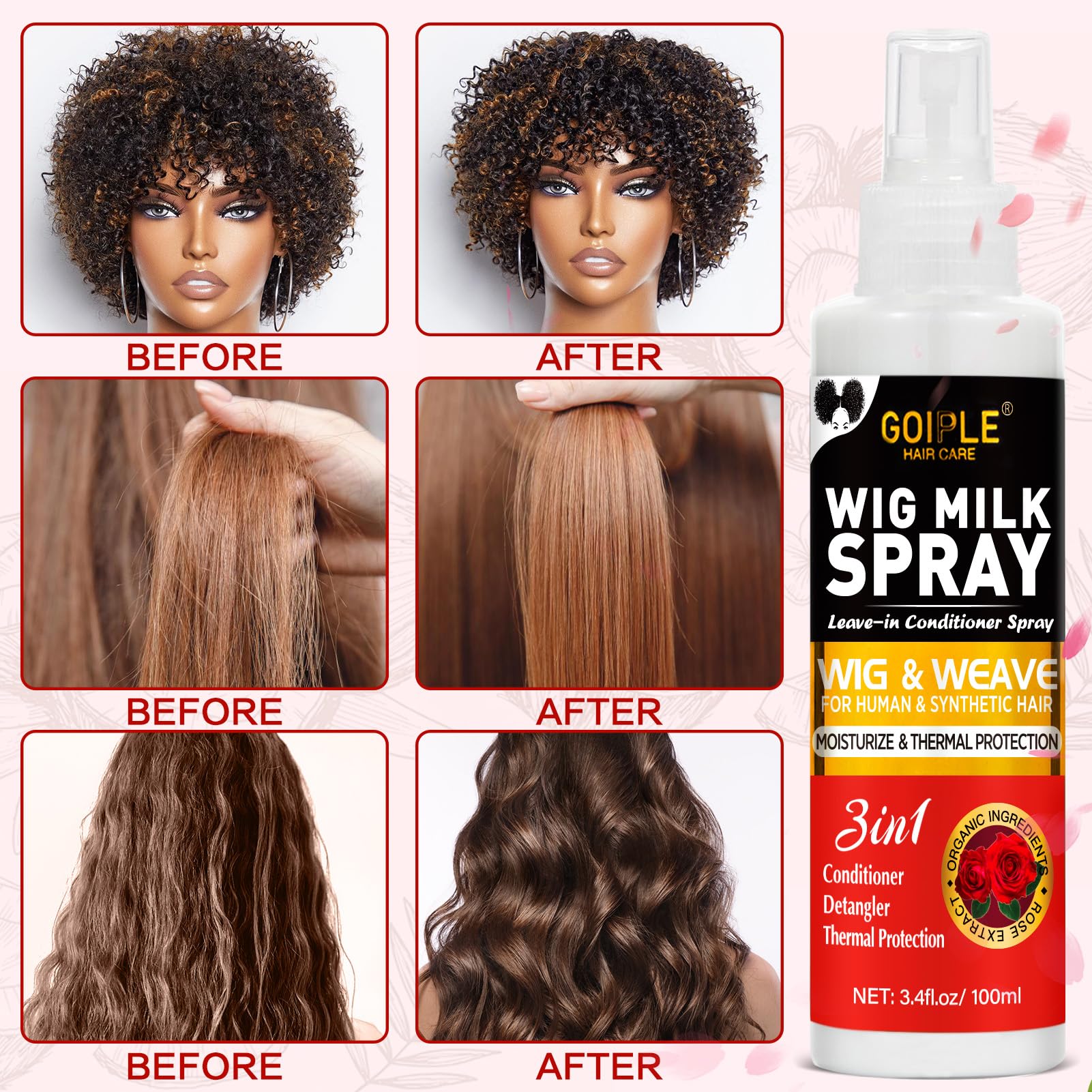 Goiple Wig Milk Spray no-rinse use supports quick, mess-free styling.