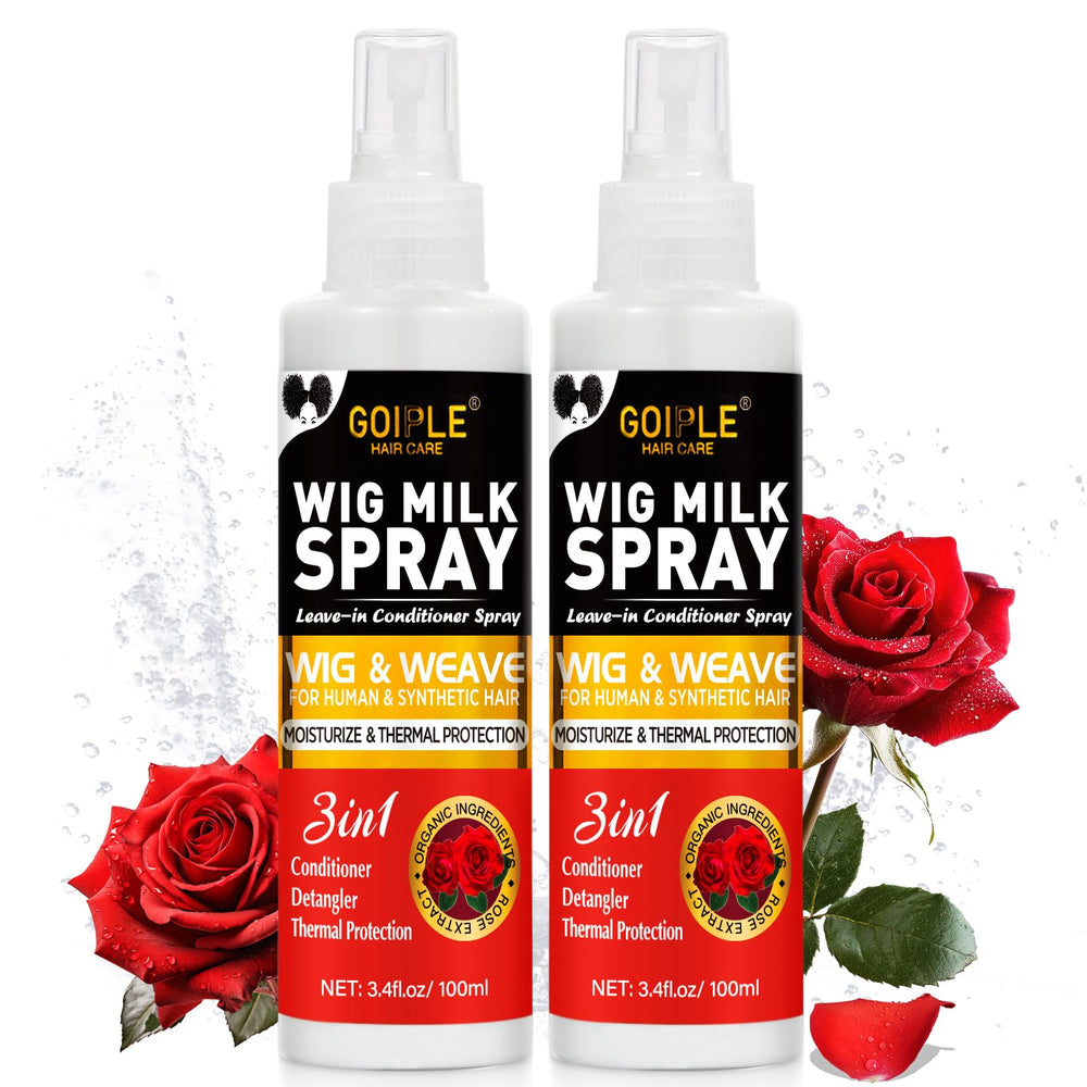 Goiple Wig Milk Spray packshot highlights the convenient 2-pack for wig care.