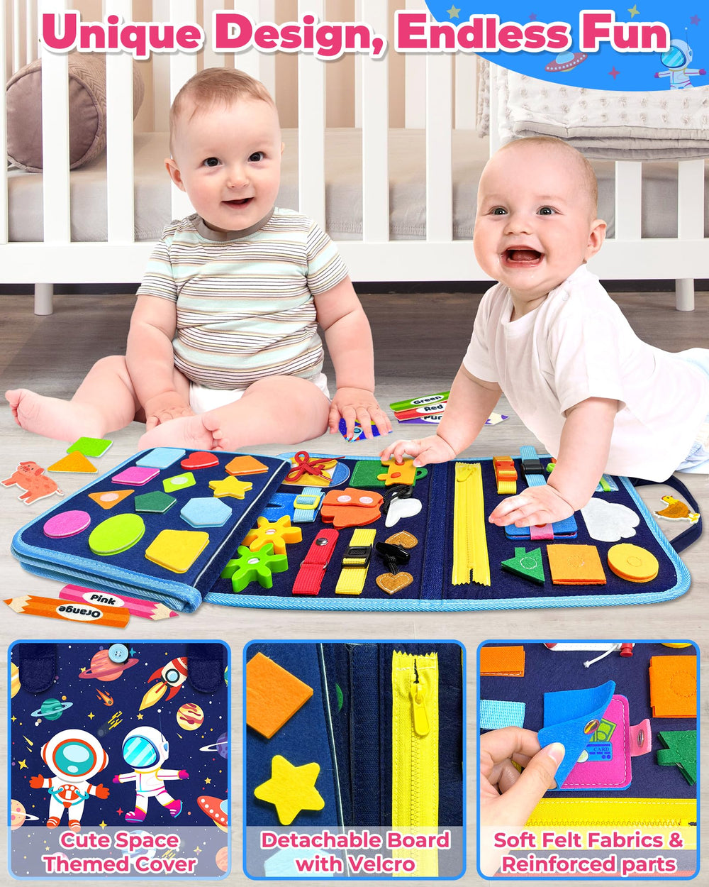 Gojmzo Busy Board alphabet learning encourages early literacy through play