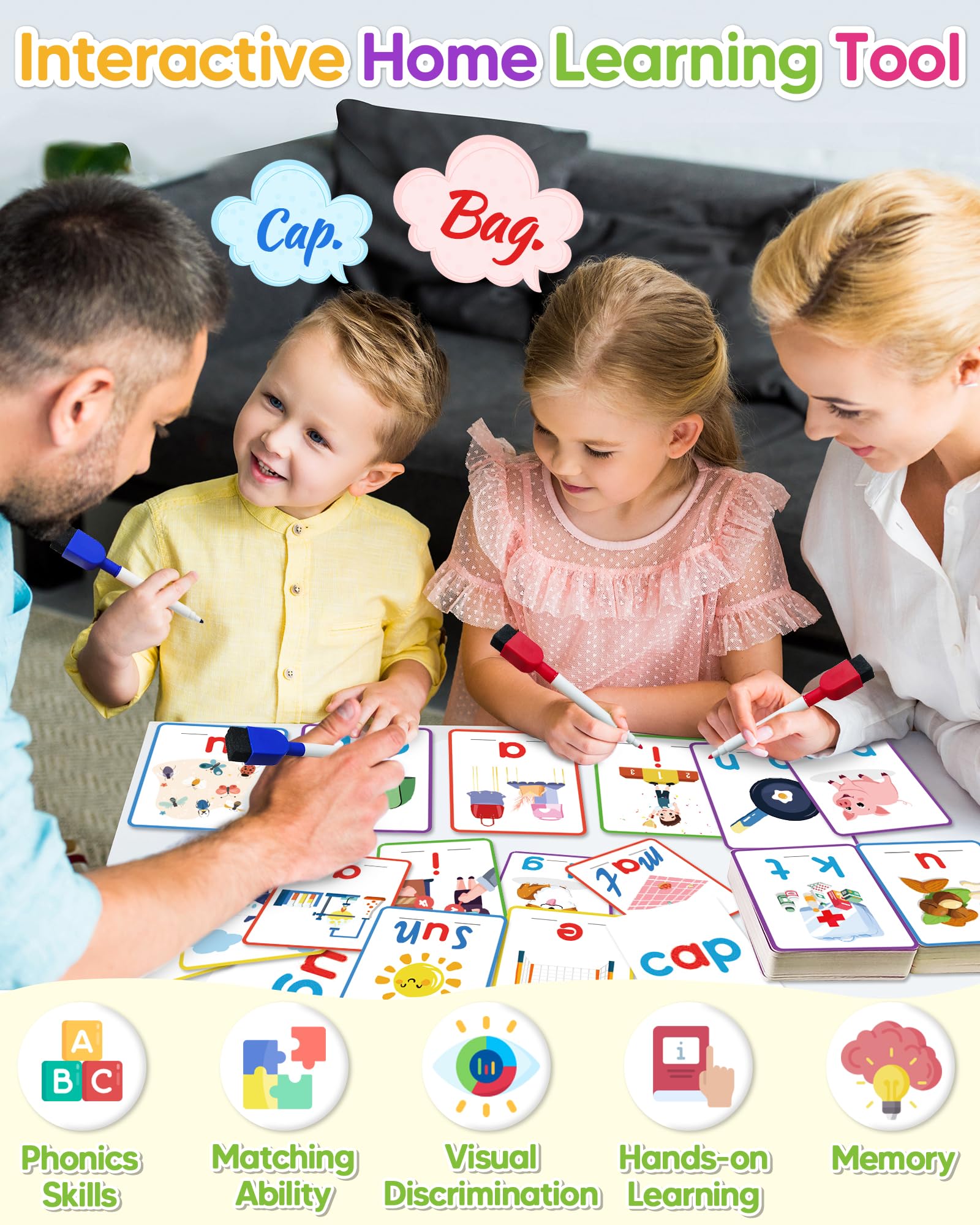 Gojmzo laminated flashcards withstand classroom use and cleaning.