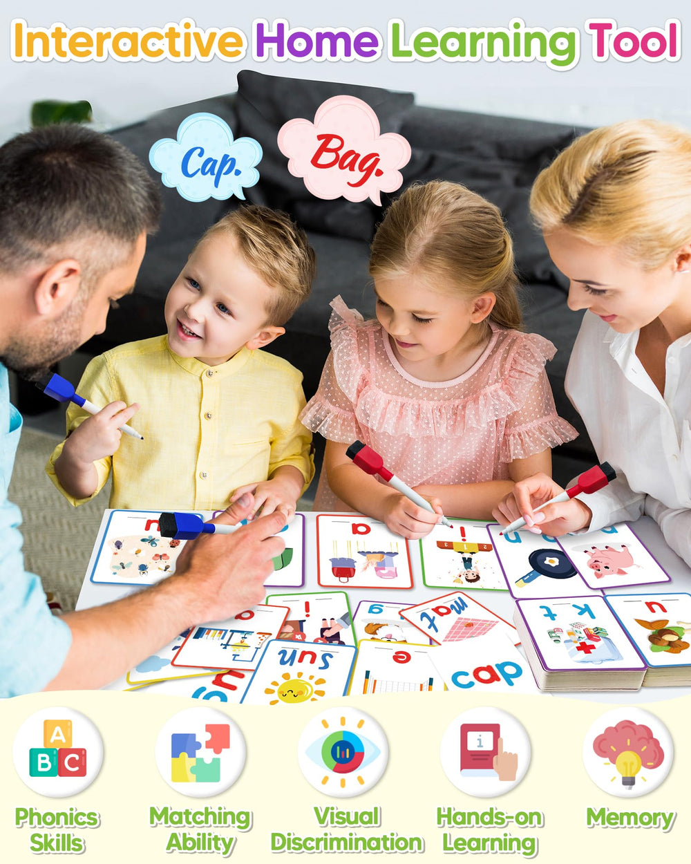 Gojmzo laminated flashcards withstand classroom use and cleaning.