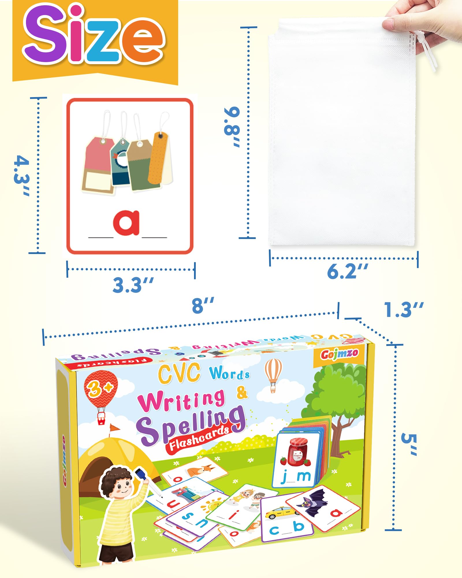 Gojmzo flashcards come with blue and red markers for wipeable practice.