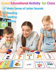 Gojmzo CVC flashcards highlight missing vowels for spelling drills.