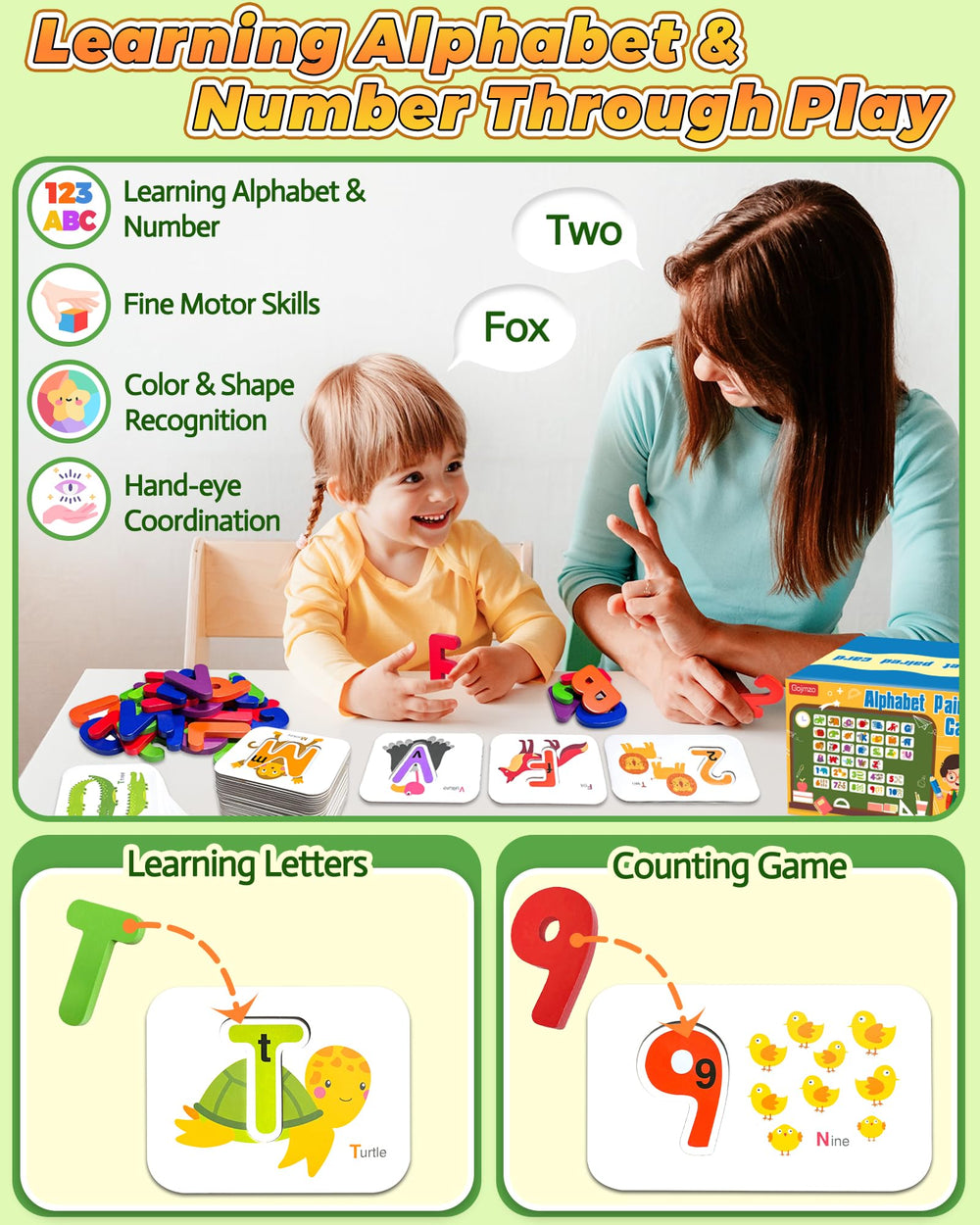 Gojmzo wooden blocks with letters and numbers encourage hands-on discovery