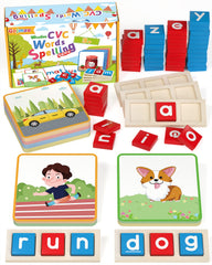 Gojmzo wooden CVC flash cards set for engaging early reading practice.