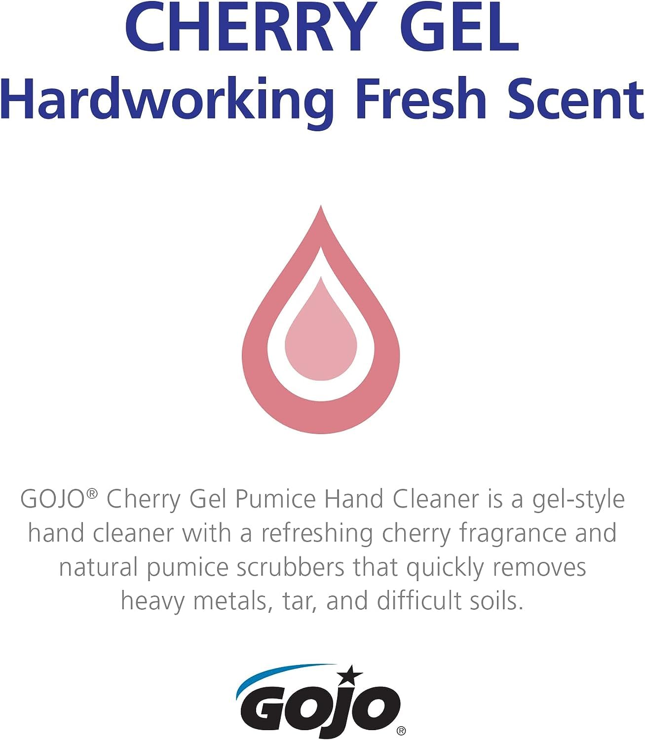 GOJO Cherry Gel Pumice Hand Cleaner aroma adds a refreshing cherry scent