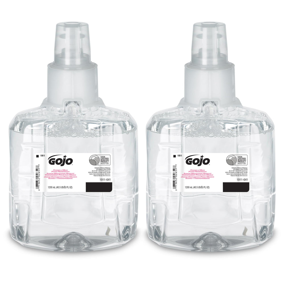 GOJO Clear & Mild foam handwash bottle, fragrance-free and dye-free for sensitive users.