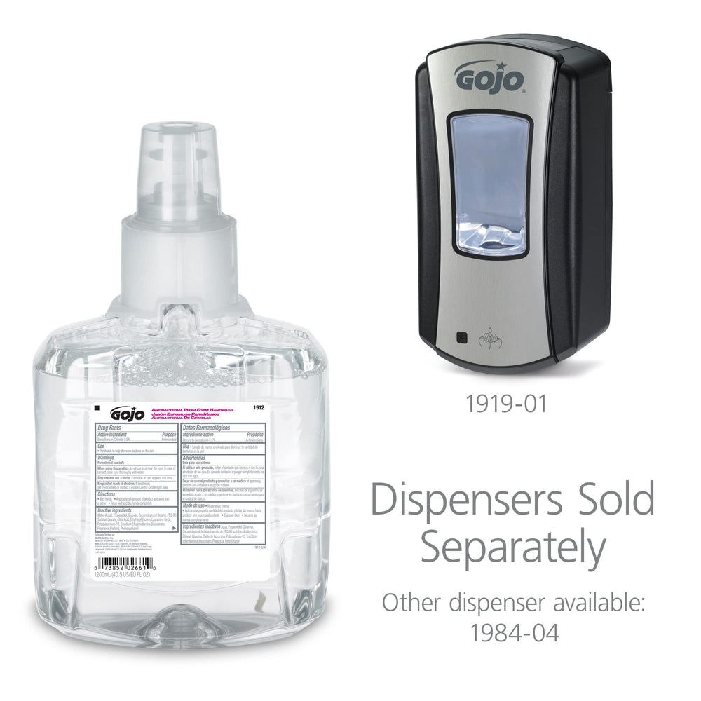 GoJO clear PET refill bottle shows fill level for easy monitoring.