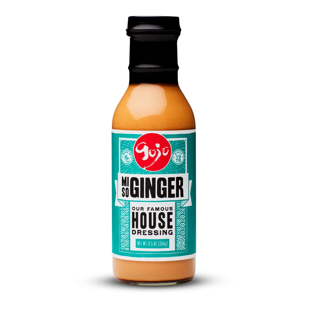 Gojo Miso Ginger Dressing bottle pour enhances hibachi-inspired greens