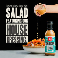 Gojo Miso Ginger Dressing over poke bowls adds savory depth