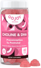 GOJOY NATURALS prenatal gummies bottle showing vegan DHA and choline.
