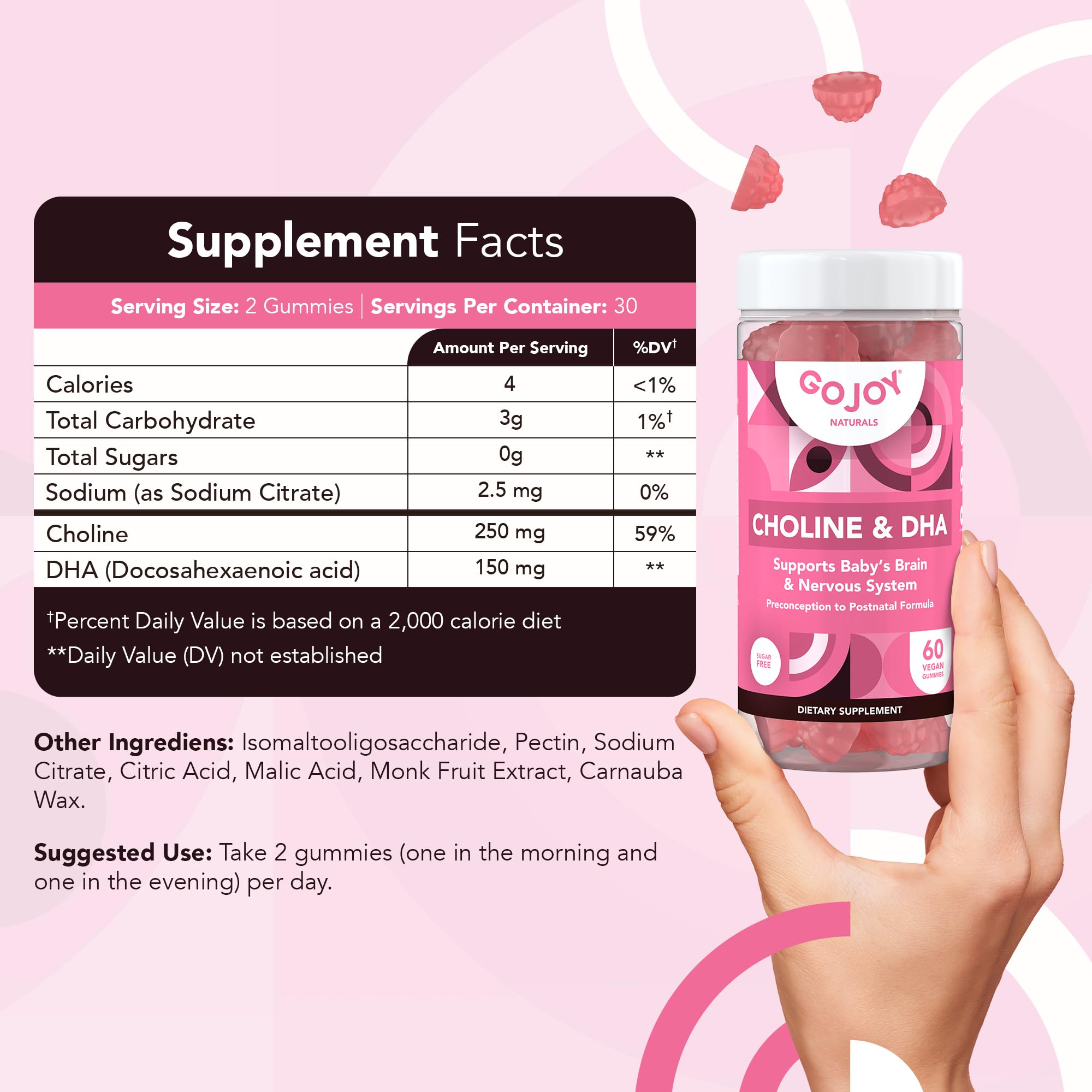 GOJOY NATURALS vegan icon on label emphasizes plant-based nutrition.