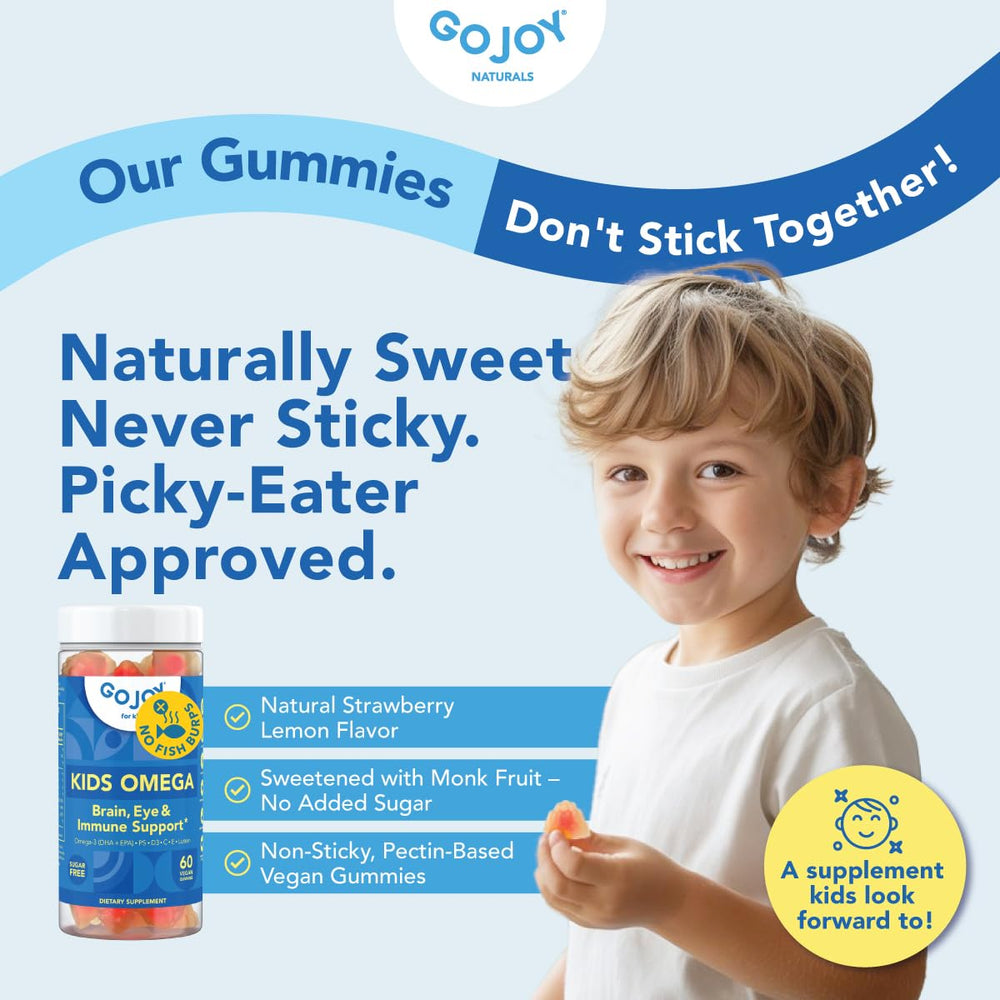 Vegan GOJOY NATURALS kids omega-3 gummies designed for plant-based diets.