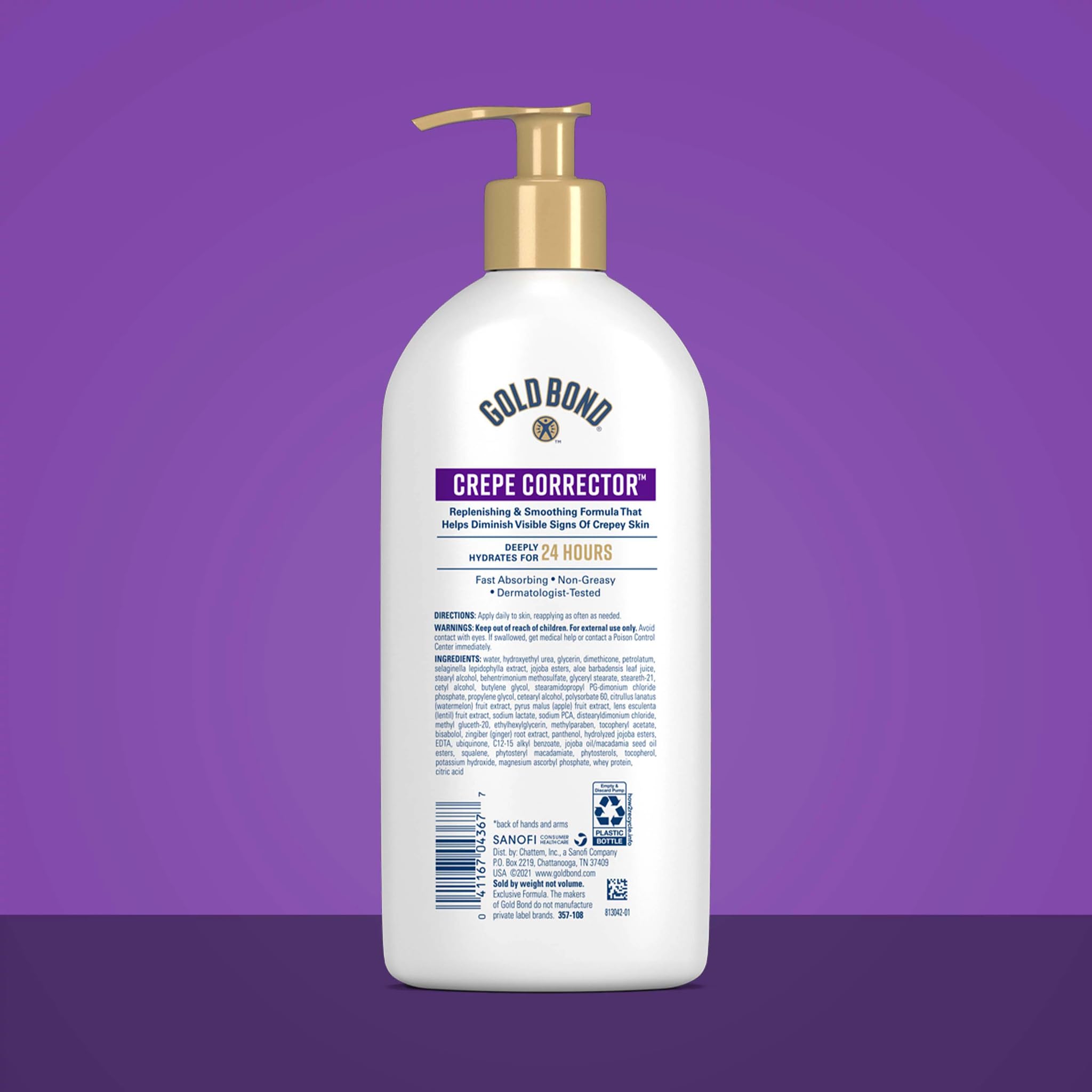 Gold Bond Age Renew Crepe Corrector applied to hand for daily care