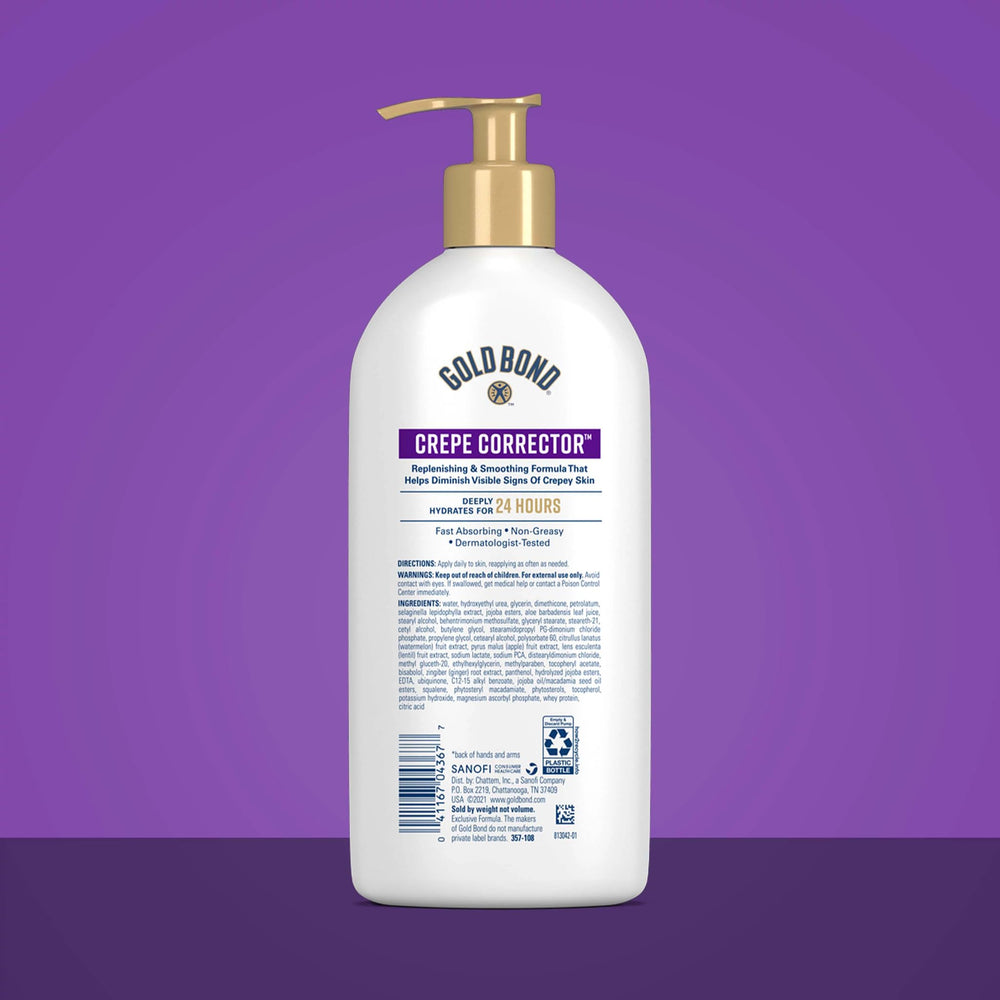 Gold Bond Age Renew Crepe Corrector applied to hand for daily care
