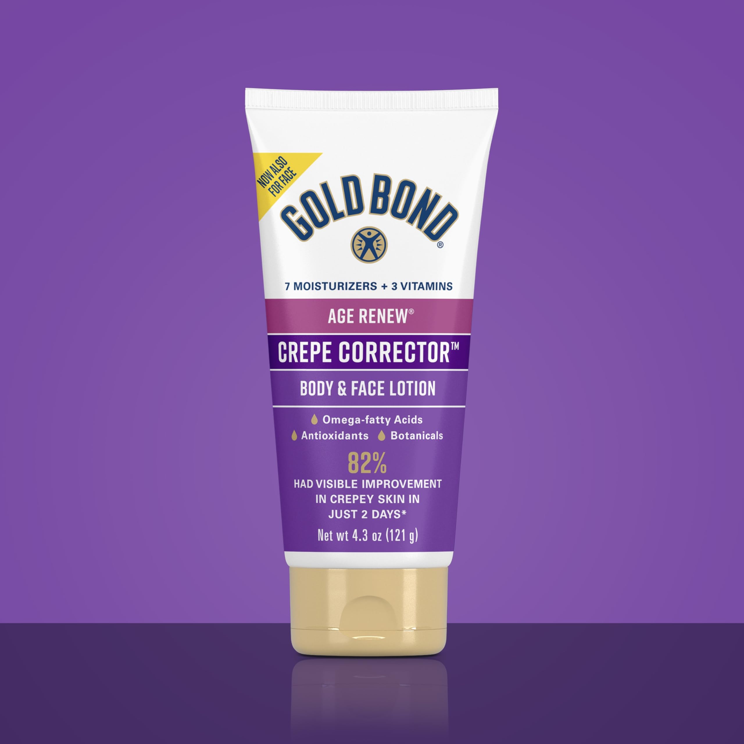 Gold Bond Age Renew Crepe Corrector face application demonstrates smooth, fragrance-free formula.