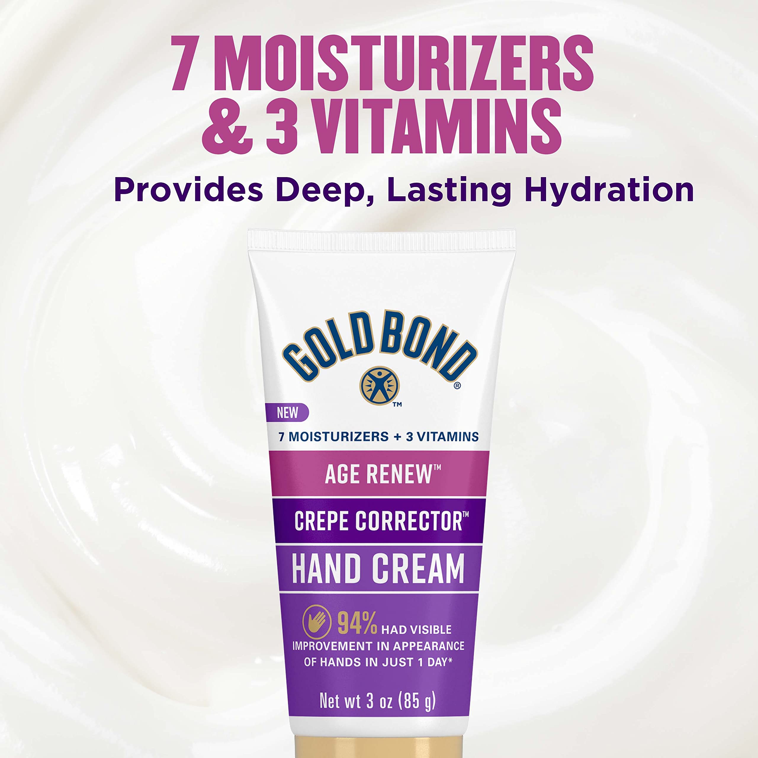 Applying Gold Bond Age Renew Crepe Corrector Hand Cream to hands.
