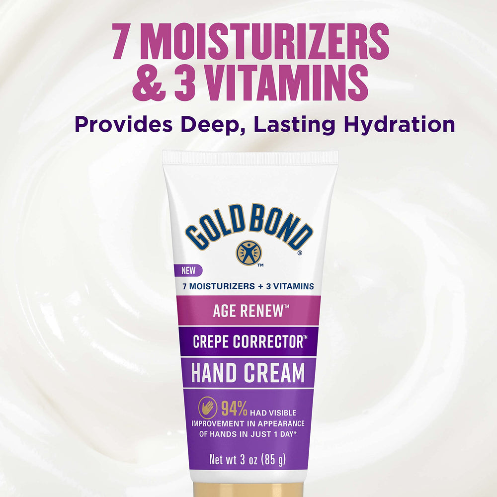 Applying Gold Bond Age Renew Crepe Corrector Hand Cream to hands.