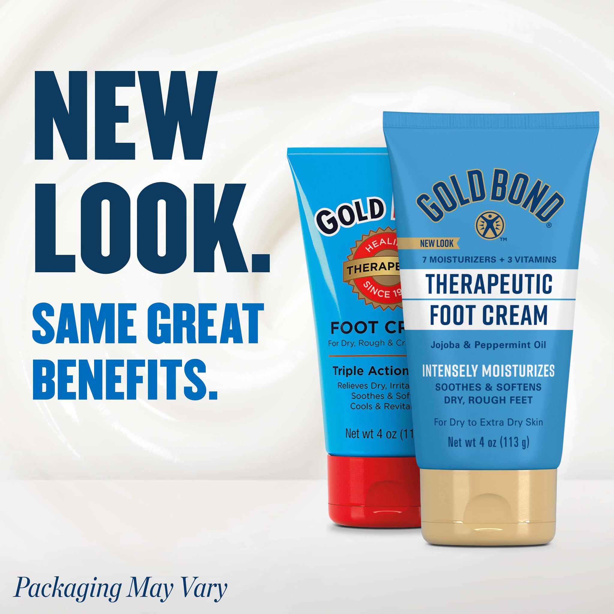 Gold Bond Foot Cream with peppermint oil offers a cooling sensation for tired feet.